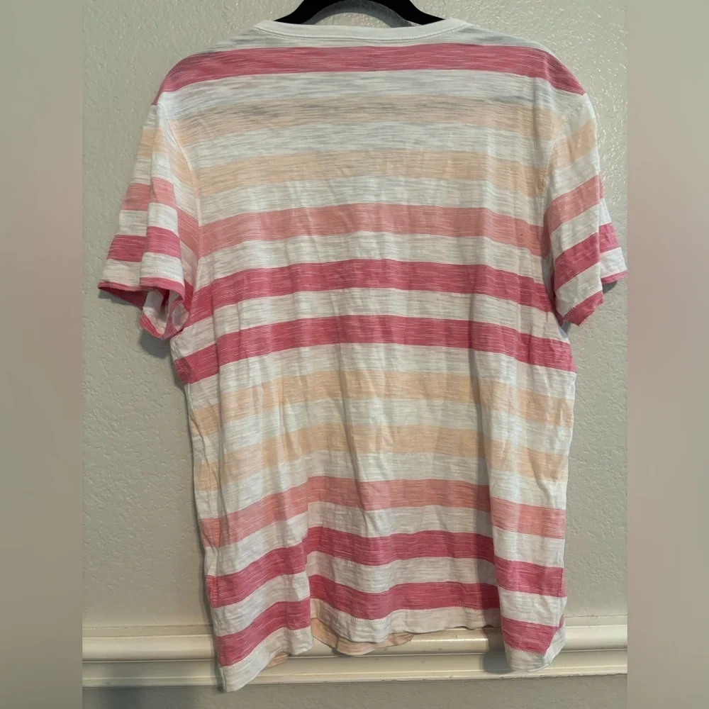 INC International Concepts v-neck snap button pink striped tee size Largw - Picture 3 of 3
